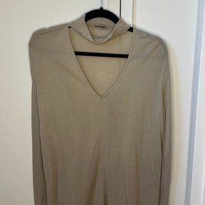 Kookai Tan Long Sleeve Top with V-neck Choker - Size XS